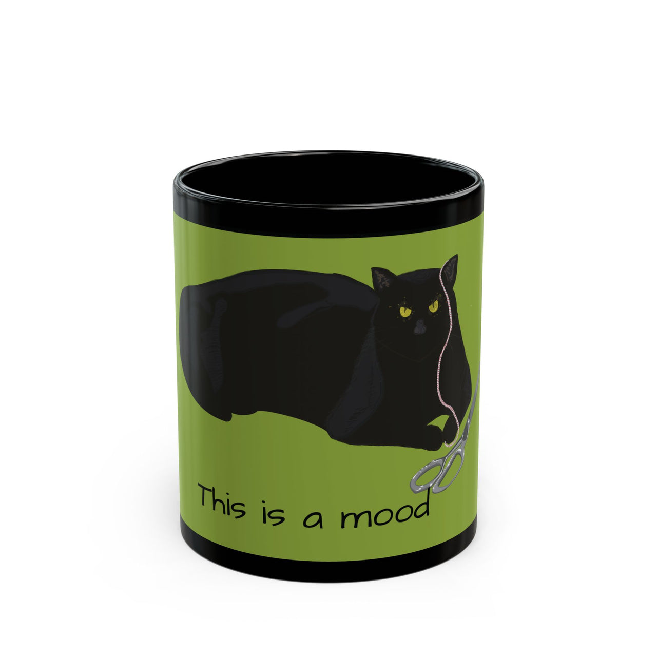 This is a Mood Black Cat Mug - Black Ceramic(11oz, 15oz)
