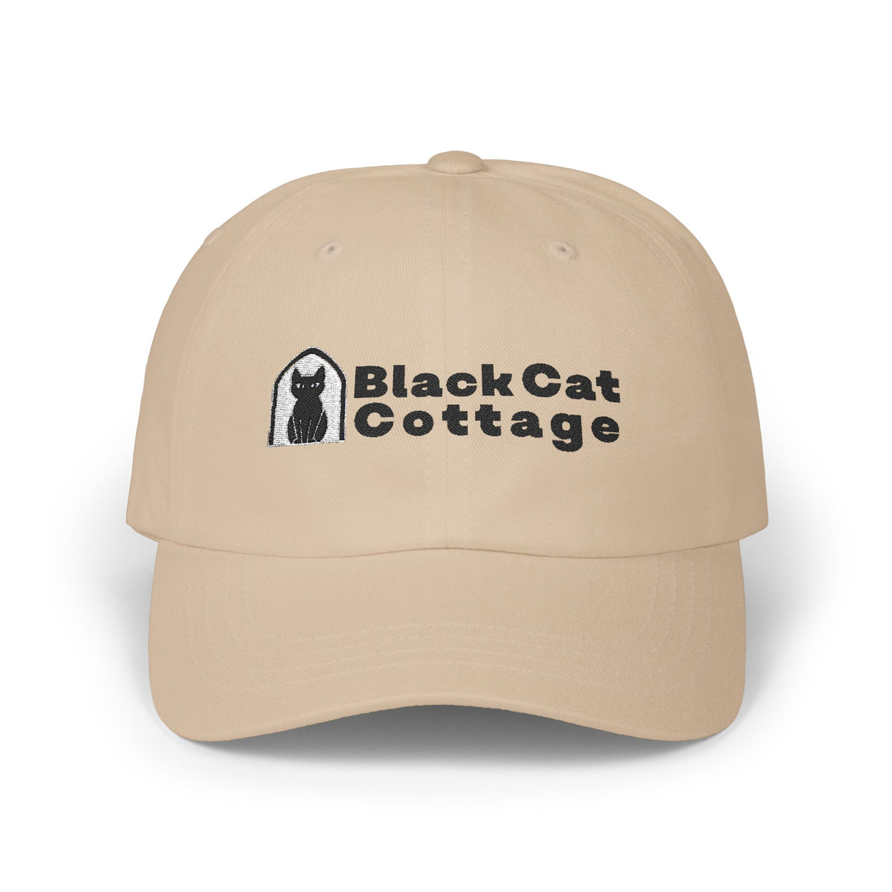 New Classic Dad Cap / Ball Cap with Black Cat Cottage Embroidery - Black Words - Stylish Sun Protection