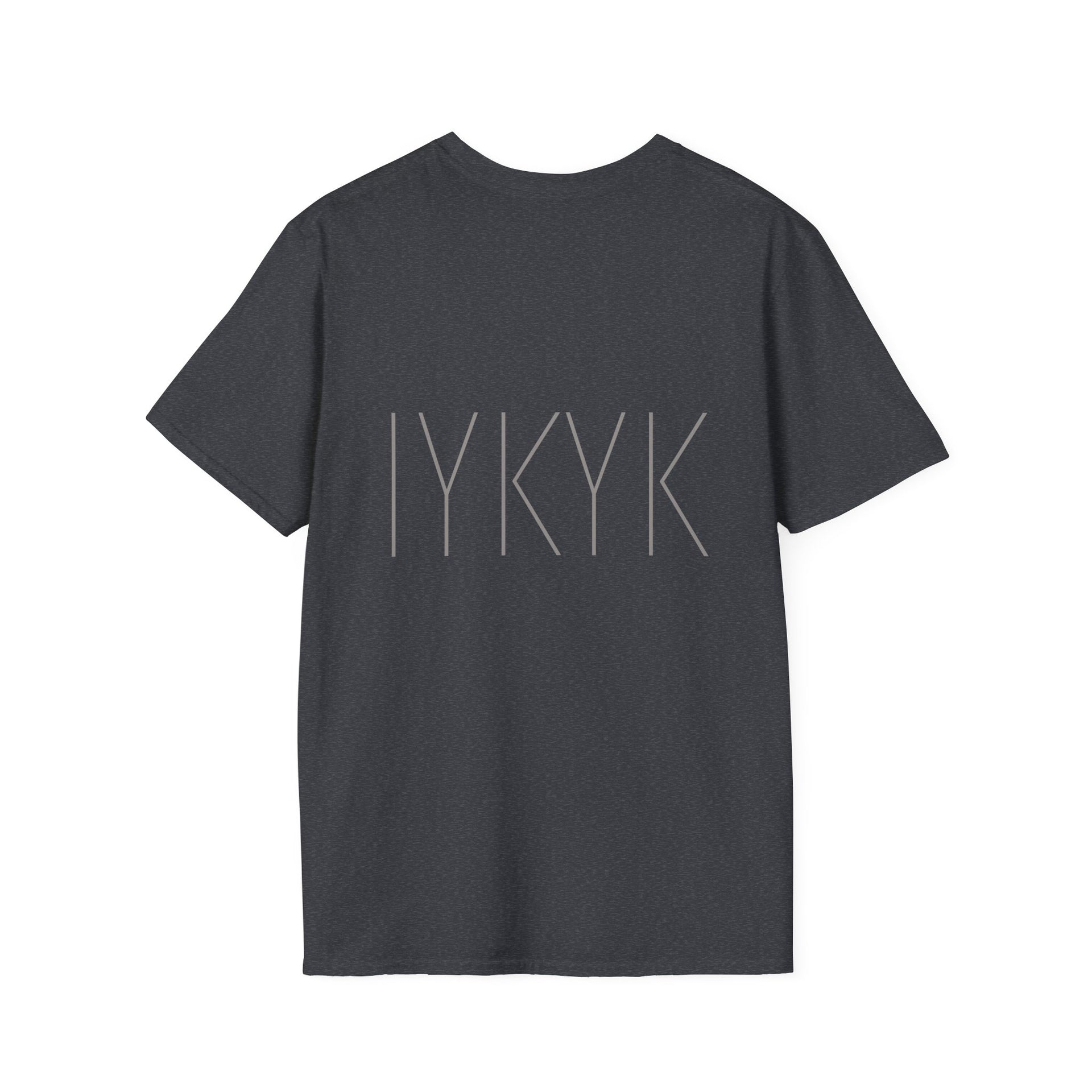 The Printify FAFO IYKYK Gritty men's t-shirt is a comfy, casual tee featuring IYKYK in a subtle light font on the back—a discreet statement for those who know.