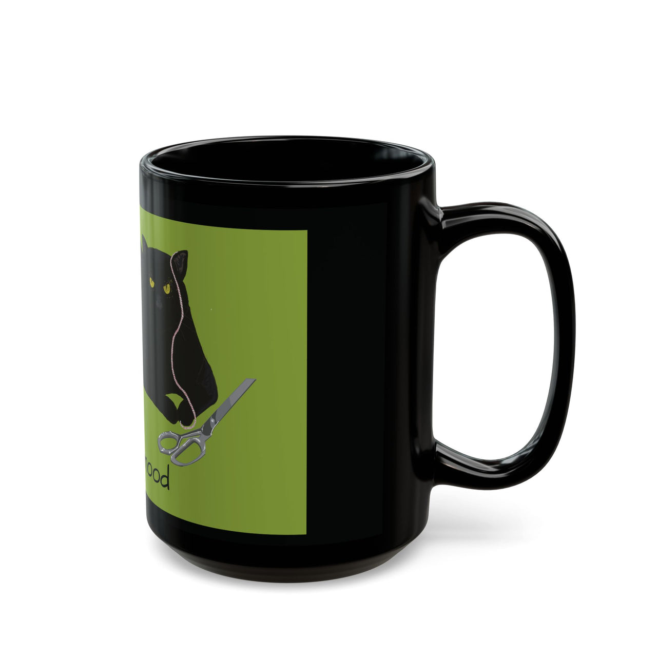 This is a Mood Black Cat Mug - Black Ceramic(11oz, 15oz)