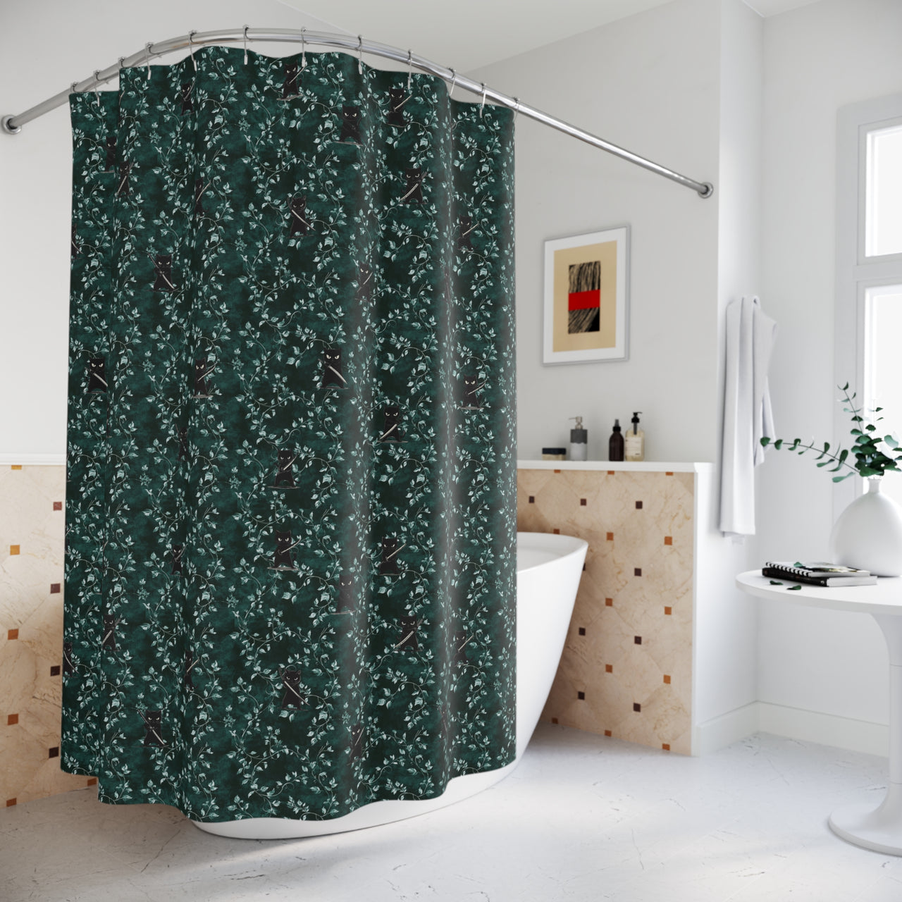 Black Cats Knives Out Shower Curtain