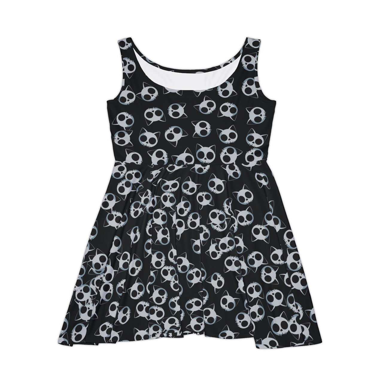 Gothic Cat Skull Print Skater Dress